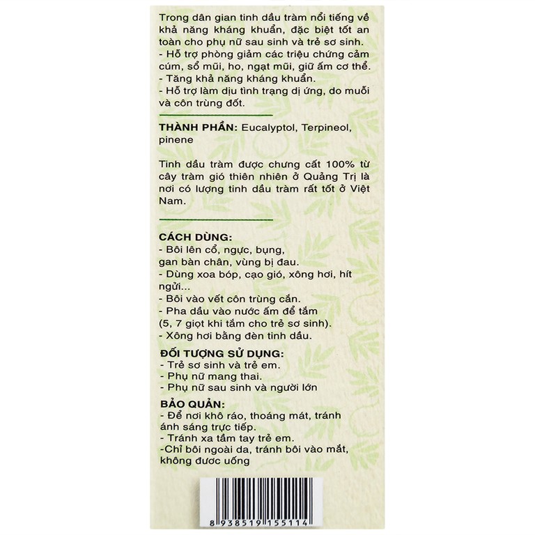 Tinh dầu tràm Mệ Đoan giúp giữ ấm, giảm triệu chứng ho, sổ mũi (50ml)