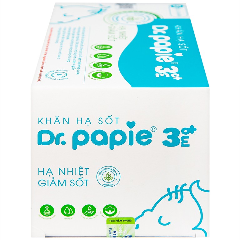 Khăn hạ sốt Dr.Papie 3M0+ hỗ trợ hạ nhiệt giảm sốt (5 túi x 5 khăn)