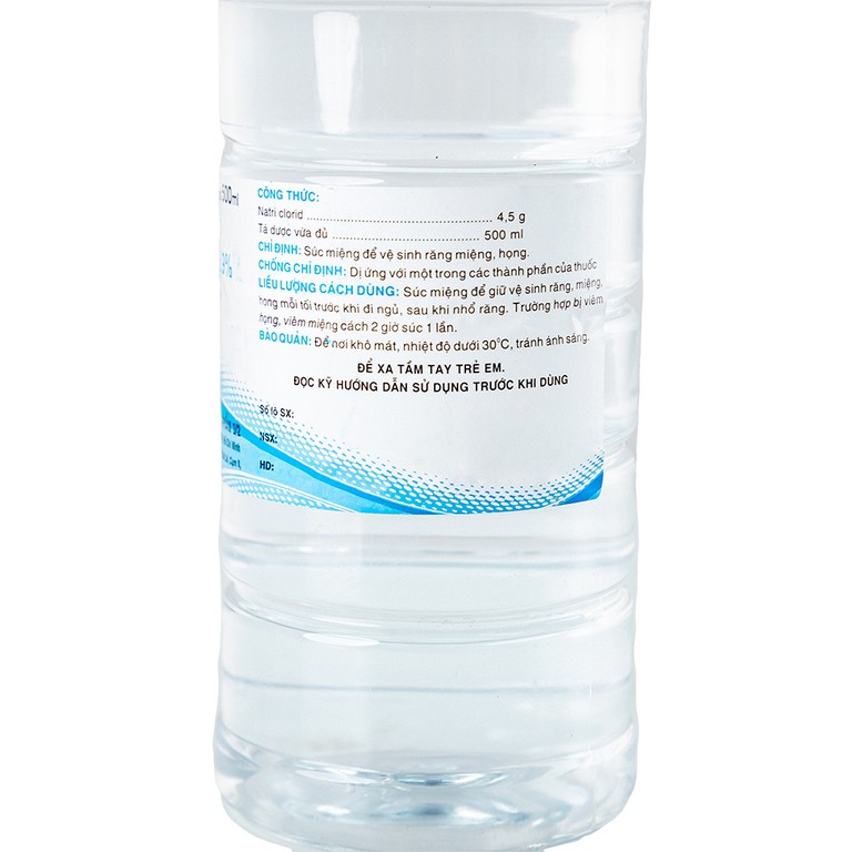 Nước súc miệng Natri Clorid 0.9% Dược Phẩm 3/2 vệ sinh răng, miệng, họng (500ml)