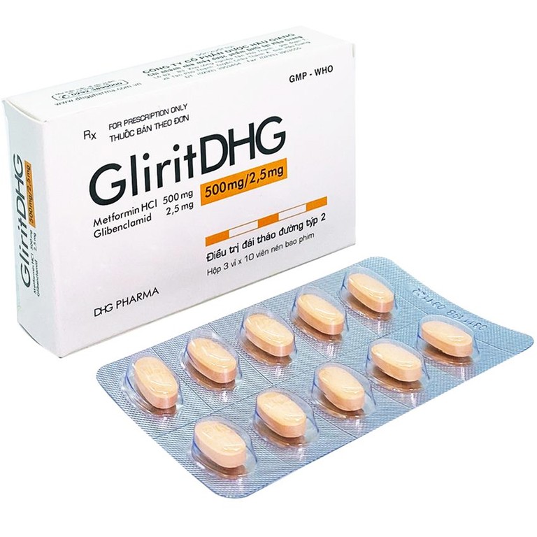 Thuốc GliritDHG 500mg/2,5mg điều trị đái tháo đường típ 2 (3 vỉ x 10 viên)
