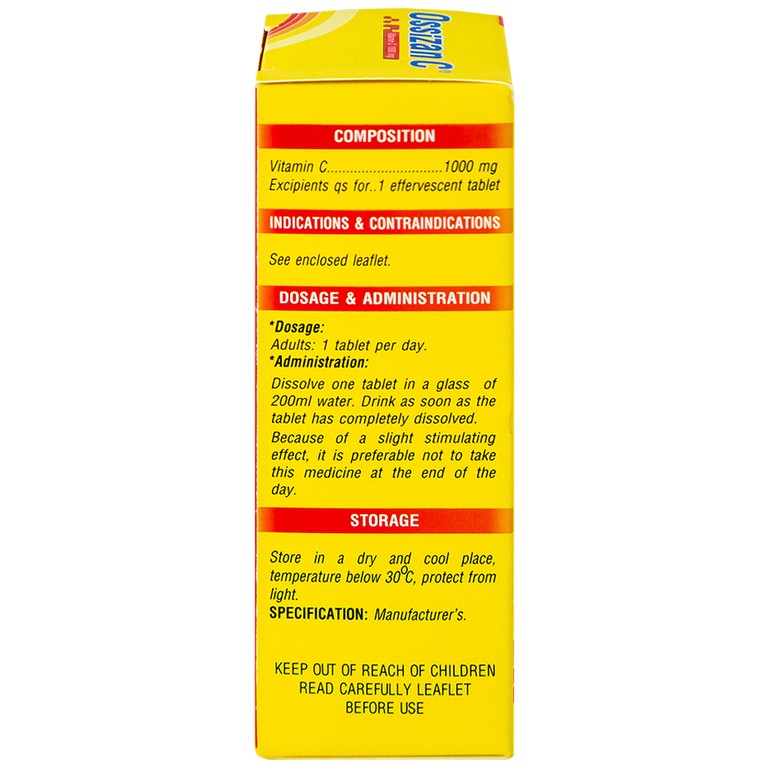 Viên sủi Ossizan C 1000mg Trường Thọ điều trị thiếu hụt vitamin C (10 viên)