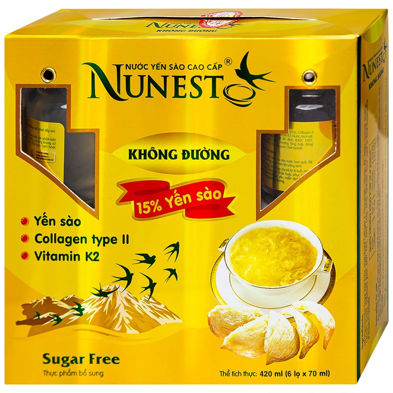 Nước Yến Cao Cấp Nunest Không Đường (6 hũ x 70ml)