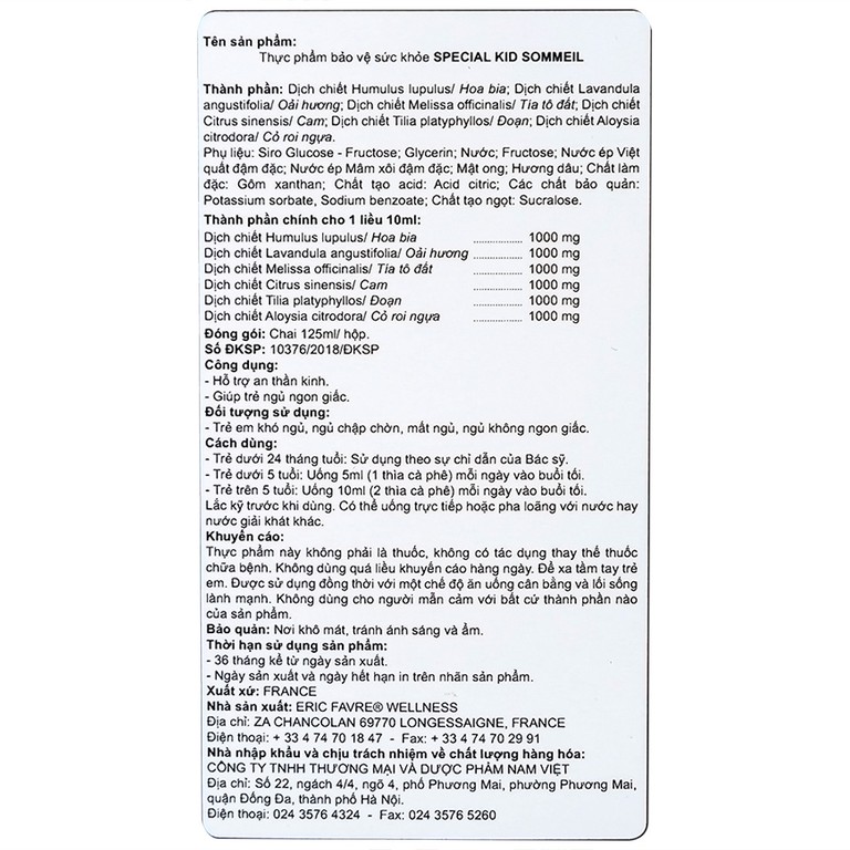 Siro Special Kid Sommeil hỗ trợ an thần kinh, giúp trẻ ngủ ngon giấc (125ml)