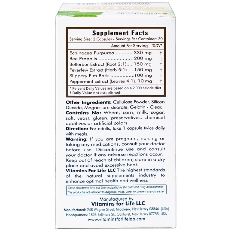 Viên uống Sinus Nose Vitamins For Life hỗ trợ tăng cường sức khỏe đường hô hấp (60 viên)