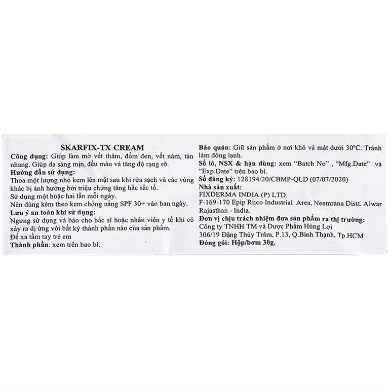 Kem bôi Fixderma Skarfix TX Cream giúp giảm nám, tàn nhang, vết thâm sau mụn (30g)