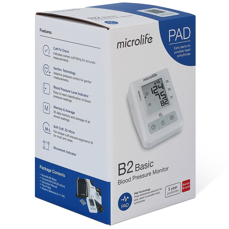 Máy đo huyết áp bắp tay Microlife B2 Basic thế hệ mới cho độ chính xác cao, dễ sử dụng