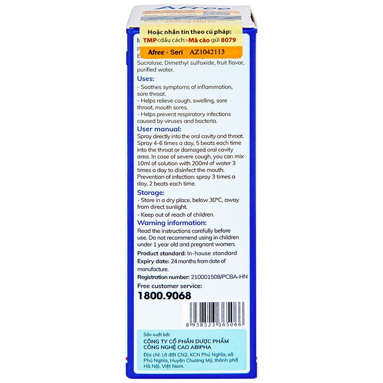 Dung dịch xịt họng Afree 30ml Thái Minh giảm ho, sưng viêm, đau rát họng
