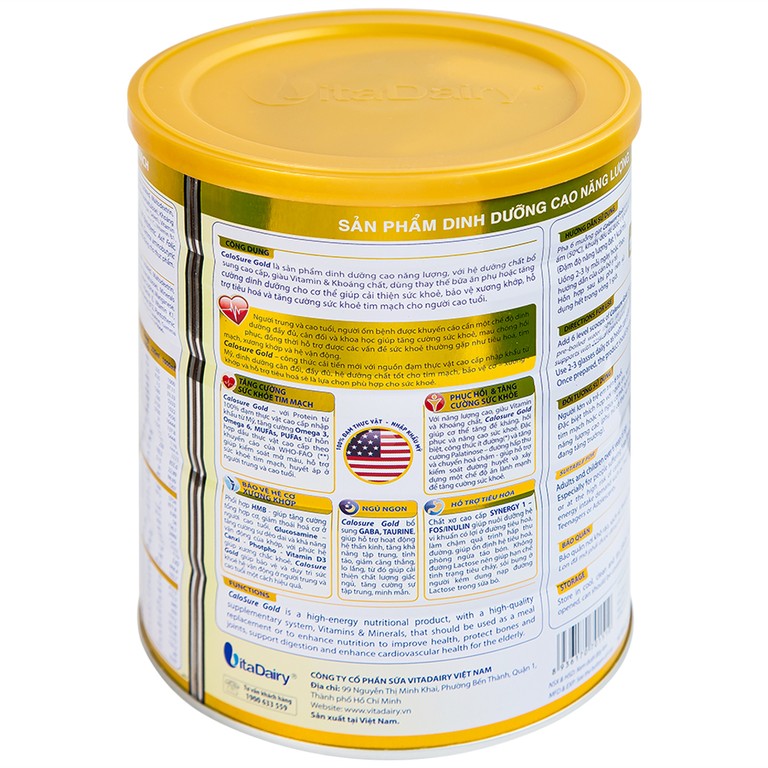Sữa bột CaloSure gold Vitadairy ít đường, tăng cường sức khỏe tim mạch, hồi phục sức khỏe (900g)