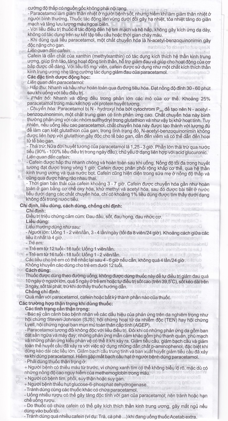 Thuốc Acetab Extra Agimexpharm điều trị triệu chứng cảm cúm (10 vỉ x 10 viên)