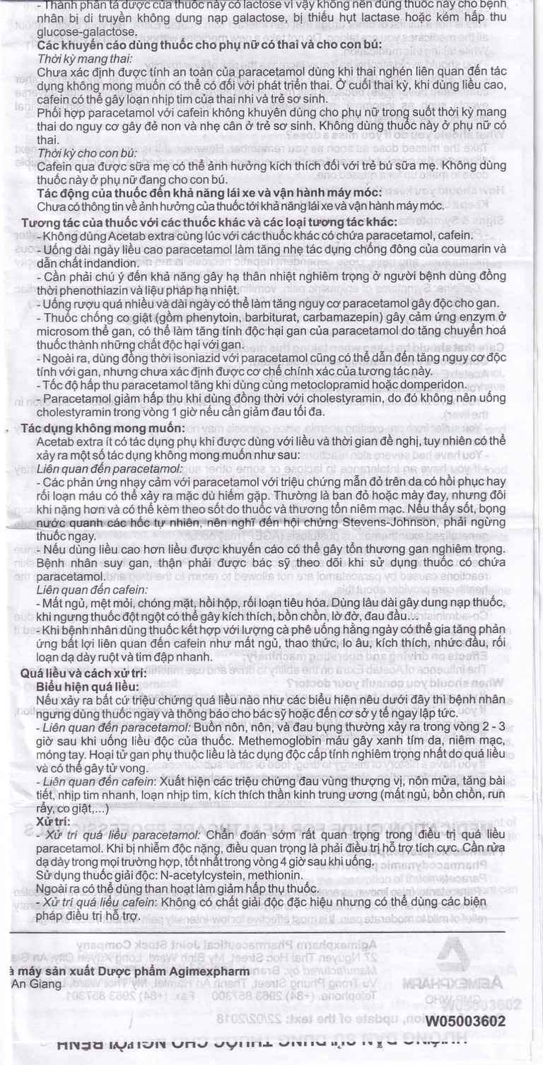 Thuốc Acetab Extra Agimexpharm điều trị triệu chứng cảm cúm (10 vỉ x 10 viên)