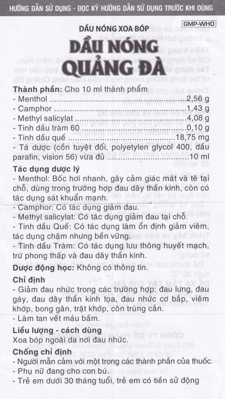Dầu nóng Quảng Đà Danapha giảm đau lưng, đau gáy, đau dây thần kinh tọa (10ml)