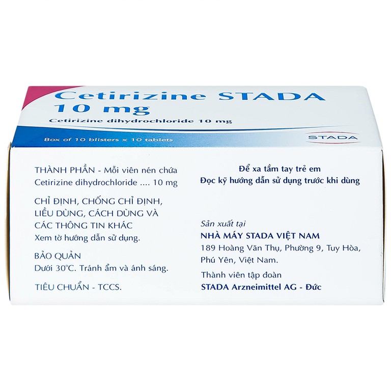 Thuốc Cetirizine Stada 10mg điều trị viêm mũi dị ứng, mày đay (10 vỉ x 10 viên) 
