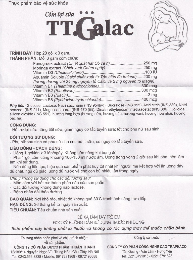 Cốm lợi sữa TT.Galac Traphaco hỗ trợ lợi sữa, tăng tiết sữa, giảm nguy cơ tắc tuyến sữa (20 gói x 3g)