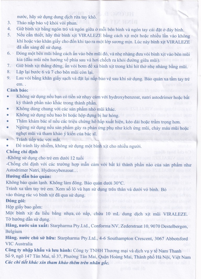 Bình xịt mũi Viraleze kháng virus gây bệnh đường hô hấp (10ml)