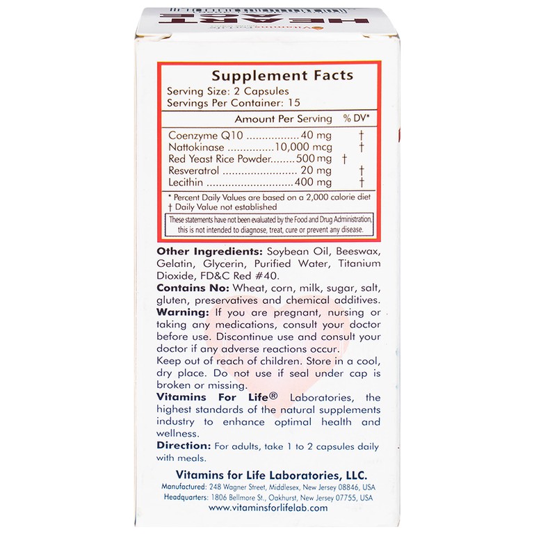 Viên uống Heart Ace Support Vitamins For Life hỗ trợ sức khỏe tim mạch, điều hòa nhịp tim (Hộp 30 viên)