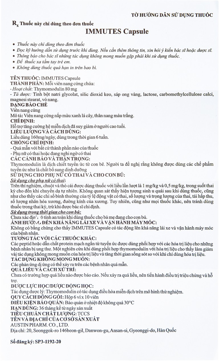 Thuốc Immutes Capsule 80mg Austin hỗ trợ tăng cường hệ miễn dịch (6 vỉ x 10 viên)