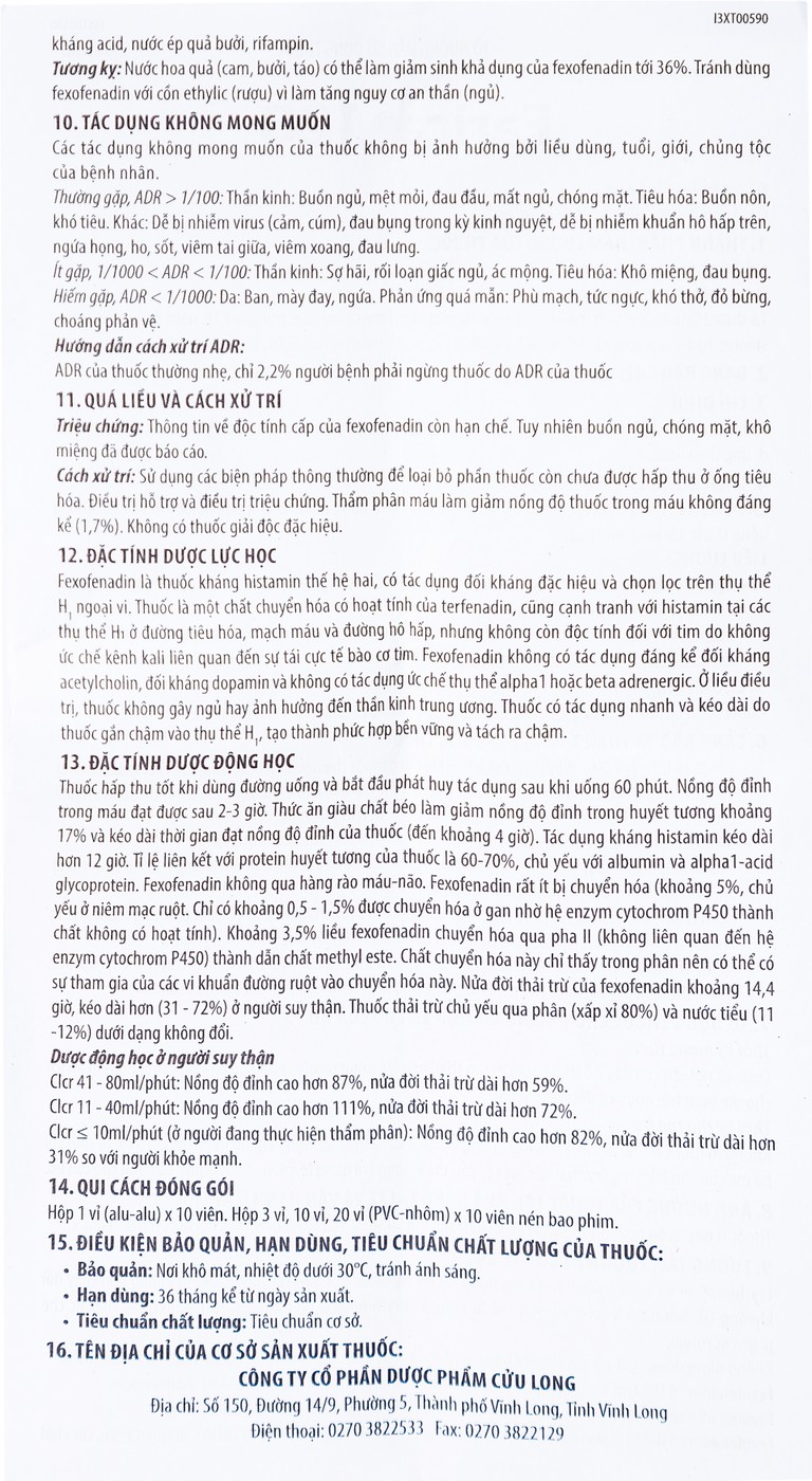 Thuốc Farica 120 Benovas điều trị viêm mũi dị ứng theo mùa (1 vỉ x 10 viên)