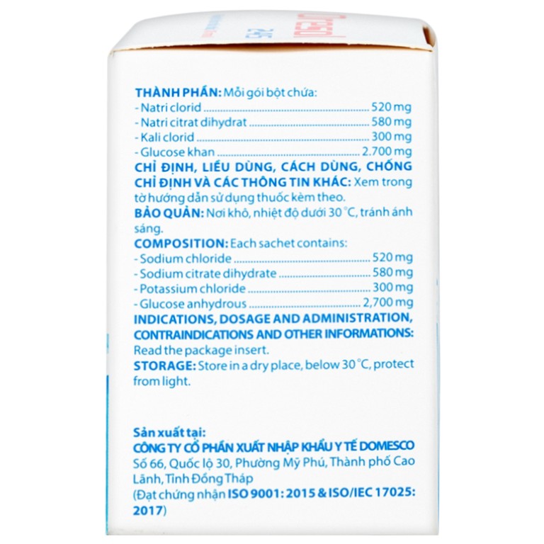 Bột pha uống Oresol 245 Domesco phòng và điều trị mất điện giải và nước trong tiêu chảy (20 gói)