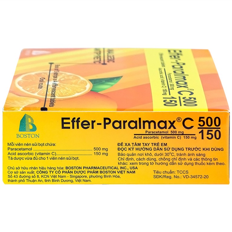 Viên sủi Effer-Paralmax C 500/150 Boston giảm đau, hạ sốt (5 vỉ x 4 viên)