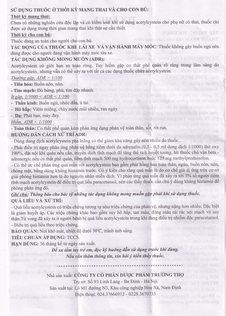 Thuốc Tocemux điều trị tiêu chất nhầy, bệnh lý hô hấp có đờm (10 vỉ x 10 viên)