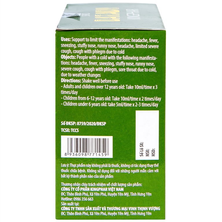 Siro Datadu Kingphar hỗ trợ hạn chế đau đầu, sốt, ho (4 vỉ x 5 ống x 10ml)