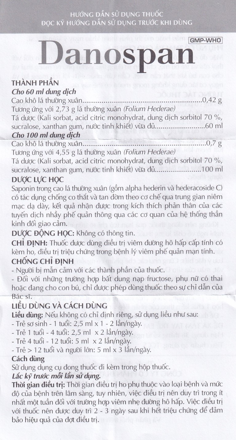 Dung dịch Danospan Danapha điều trị viêm đường hô hấp cấp tính có kèm ho (60ml)