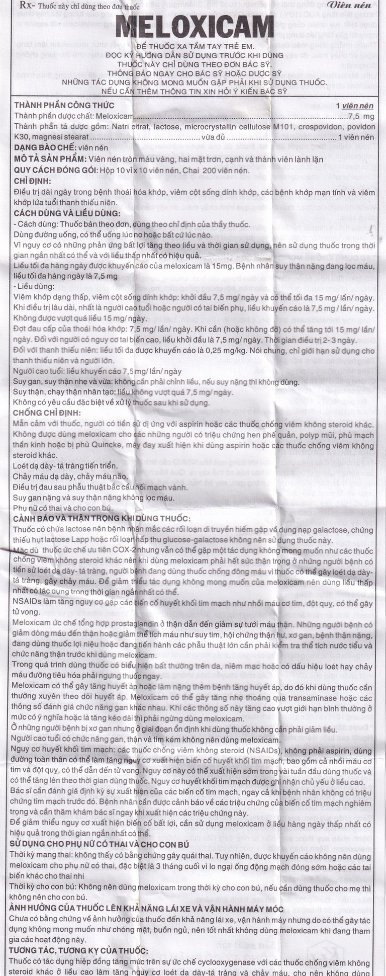 Viên nén Meloxicam 7.5mg Khapharco điều trị thoái hóa khớp, viêm cột sống dính khớp (200 viên)