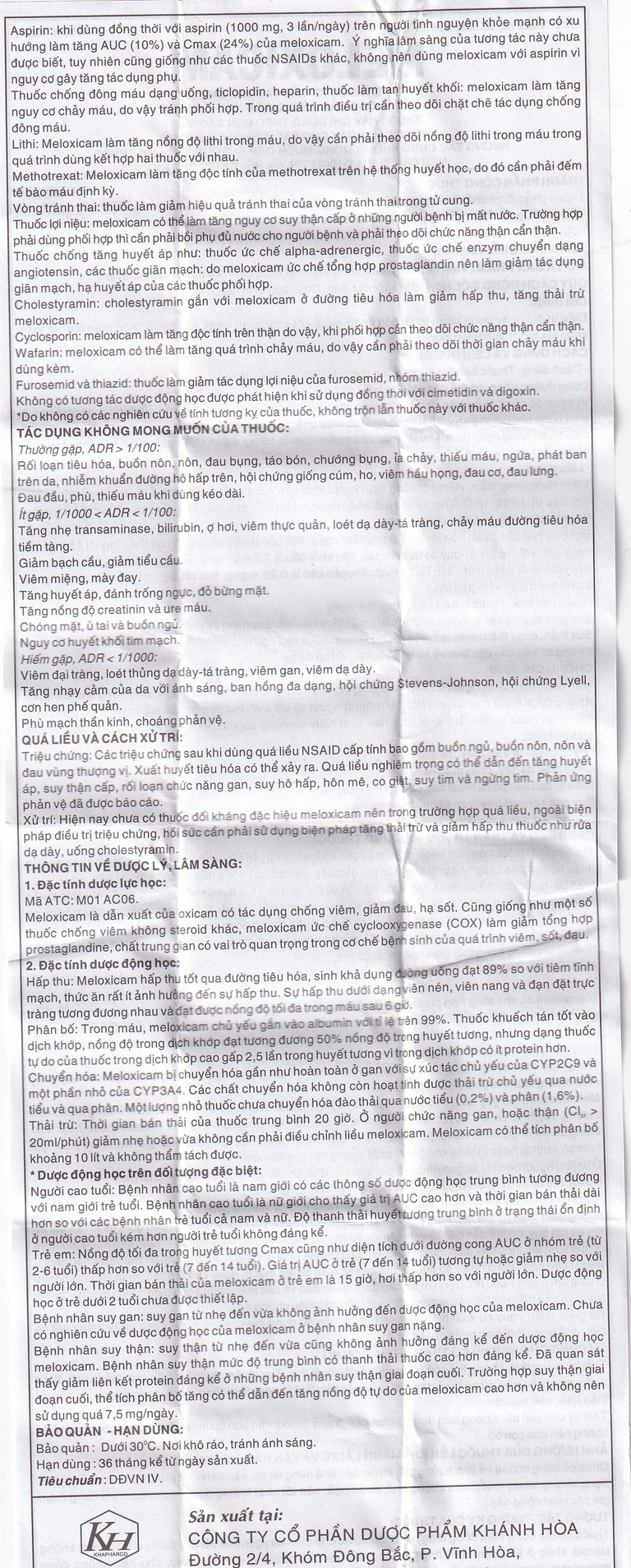 Viên nén Meloxicam 7.5mg Khapharco điều trị thoái hóa khớp, viêm cột sống dính khớp (200 viên)