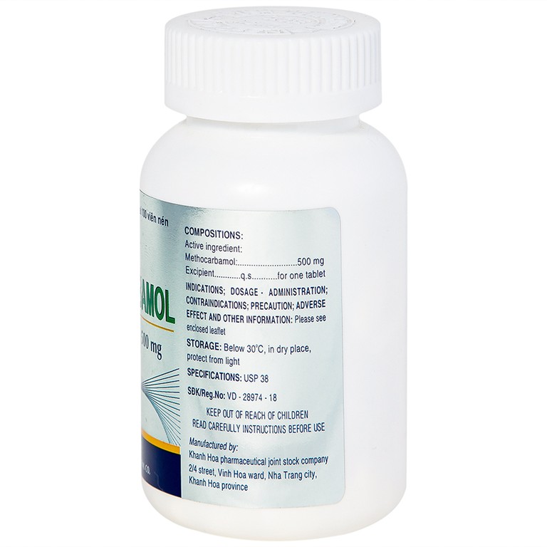 Viên nén Methocarbamol 500mg Khapharco điều trị ngắn hạn các cơn đau, co thắt cơ, bong gân (100 viên)