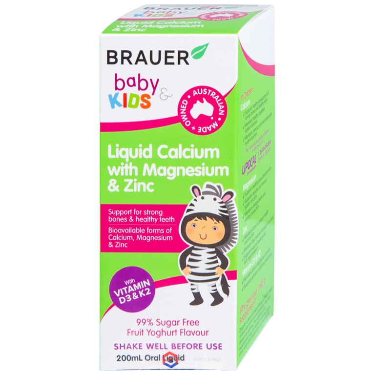 Siro Brauer Kids Liquid Calcium with Magnesium And Zinc hỗ trợ xương, răng phát triển chắc khỏe cho bé (200ml)