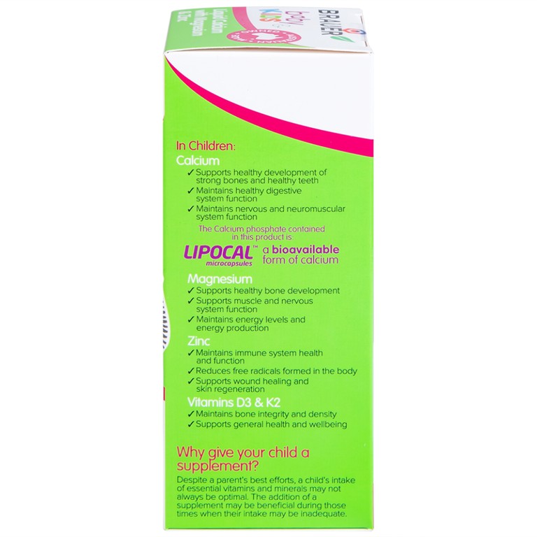 Siro Brauer Kids Liquid Calcium with Magnesium And Zinc hỗ trợ xương, răng phát triển chắc khỏe cho bé (200ml)