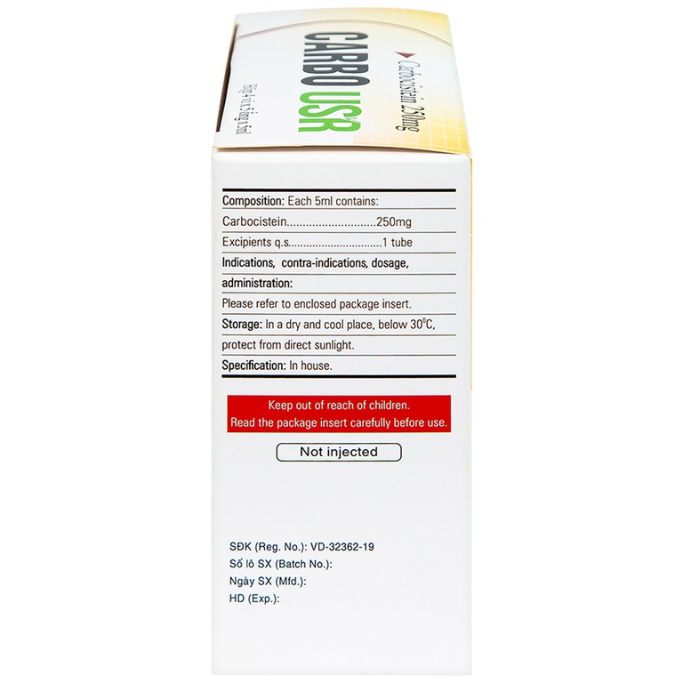 Thuốc Carbo USR 250mg Medisun điều trị rối loạn đường hô hấp (4 vỉ x 5 ống)