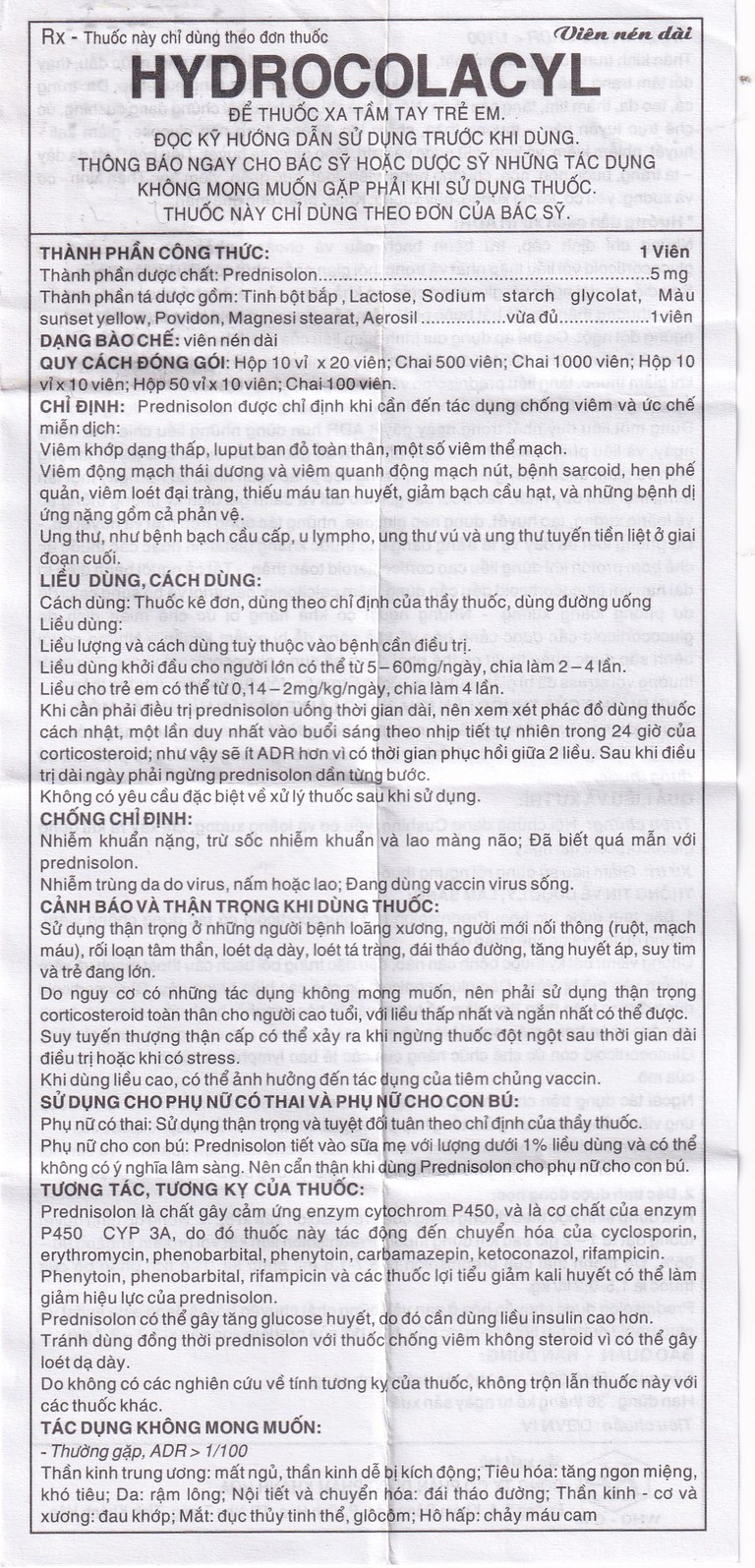 Thuốc Hydrocolacyl 5mg Khapharco chống viêm và ức chế miễn dịch viêm khớp dạng thấp, ung thư (1000 viên)