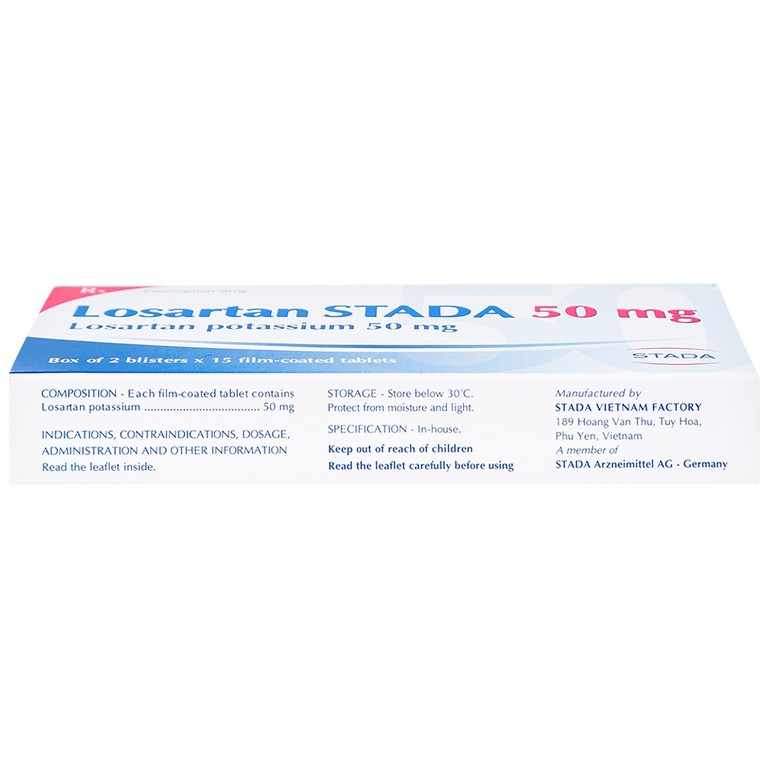 Viên nén Losartan Stada 50mg điều trị tăng huyết áp, giảm nguy cơ đột quỵ (2 vỉ x 15 viên)