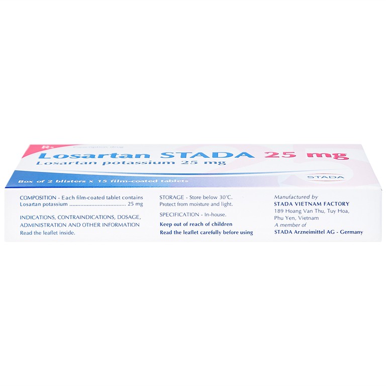 Viên nén Losartan Stada 25mg điều trị tăng huyết áp, giảm nguy cơ đột quỵ (2 vỉ x 15 viên)