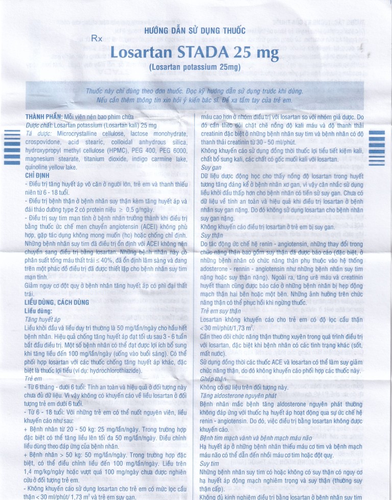 Viên nén Losartan Stada 25mg điều trị tăng huyết áp, giảm nguy cơ đột quỵ (2 vỉ x 15 viên)