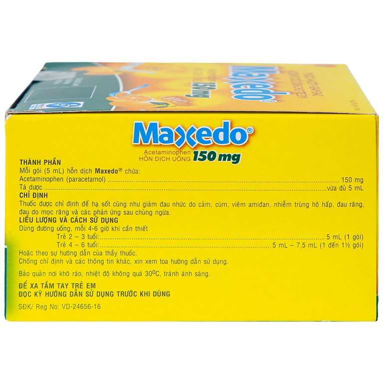 Hỗn dịch uống Maxedo 150mg United hạ sốt, giảm đau nhức do cảm cúm, viêm amidan (30 gói x 5ml)