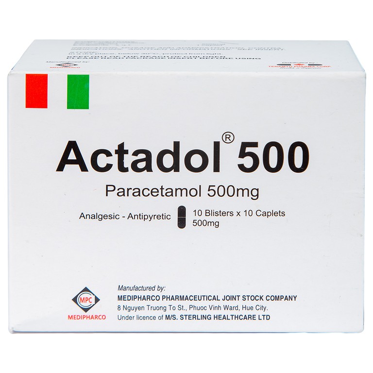 Thuốc Actadol 500 Medipharco điều trị các chứng đau và sốt từ nhẹ đến vừa (10 vỉ x 10 viên)