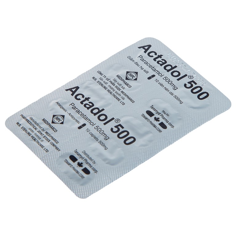 Thuốc Actadol 500 Medipharco điều trị các chứng đau và sốt từ nhẹ đến vừa (10 vỉ x 10 viên)