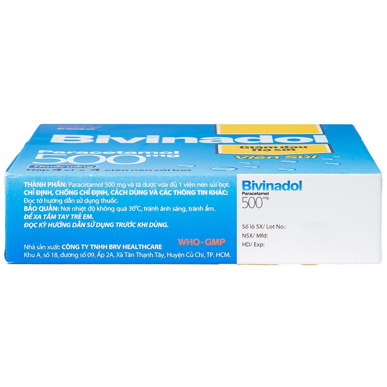 Thuốc sủi bọt Bivinadol 500mg BRV giảm đau, hạ sốt (4 vỉ x 4 viên)