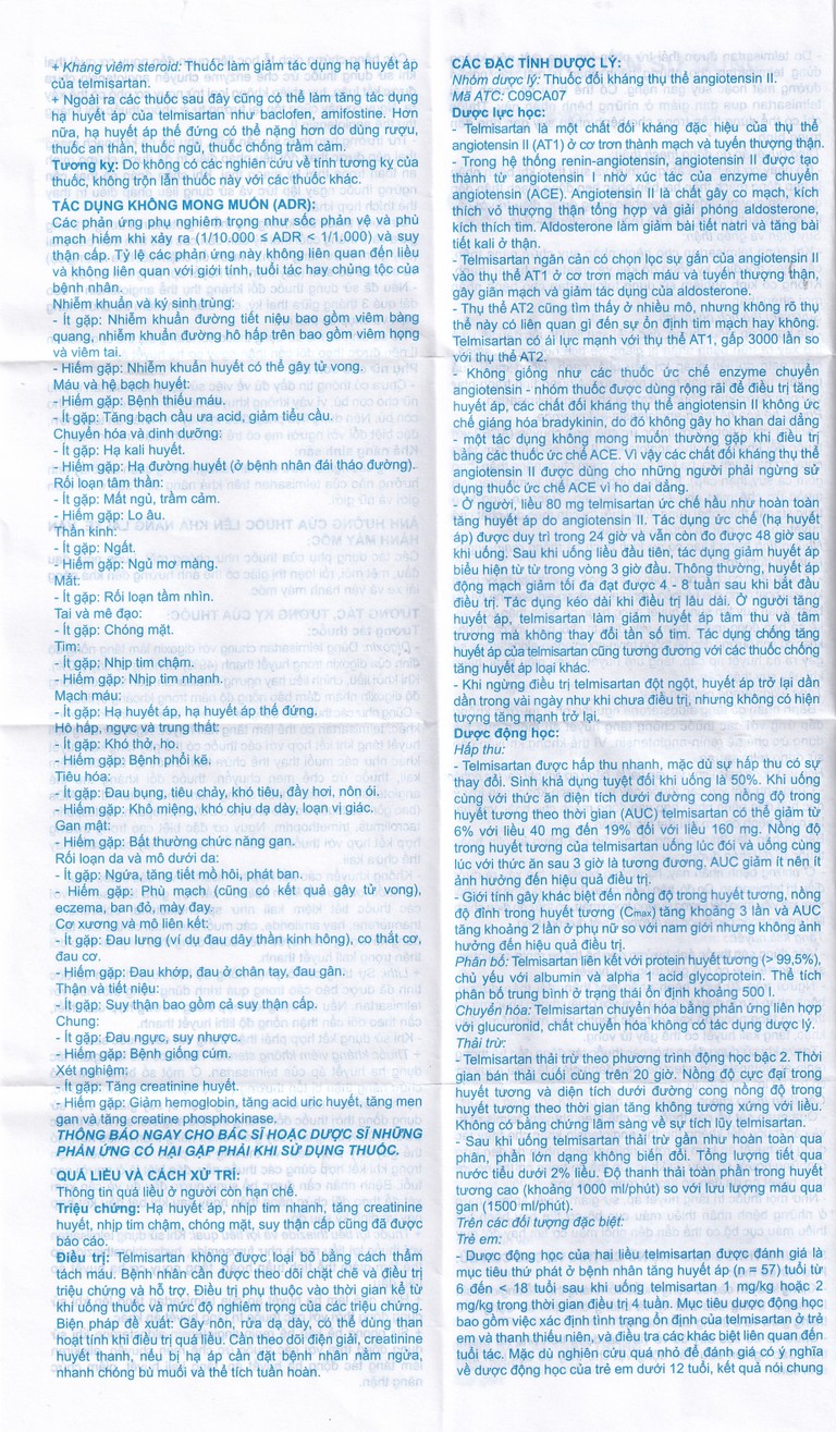 Thuốc Telmisartan 40 A.T An Thiên điều trị tăng huyết áp (3 vỉ x 10 viên)