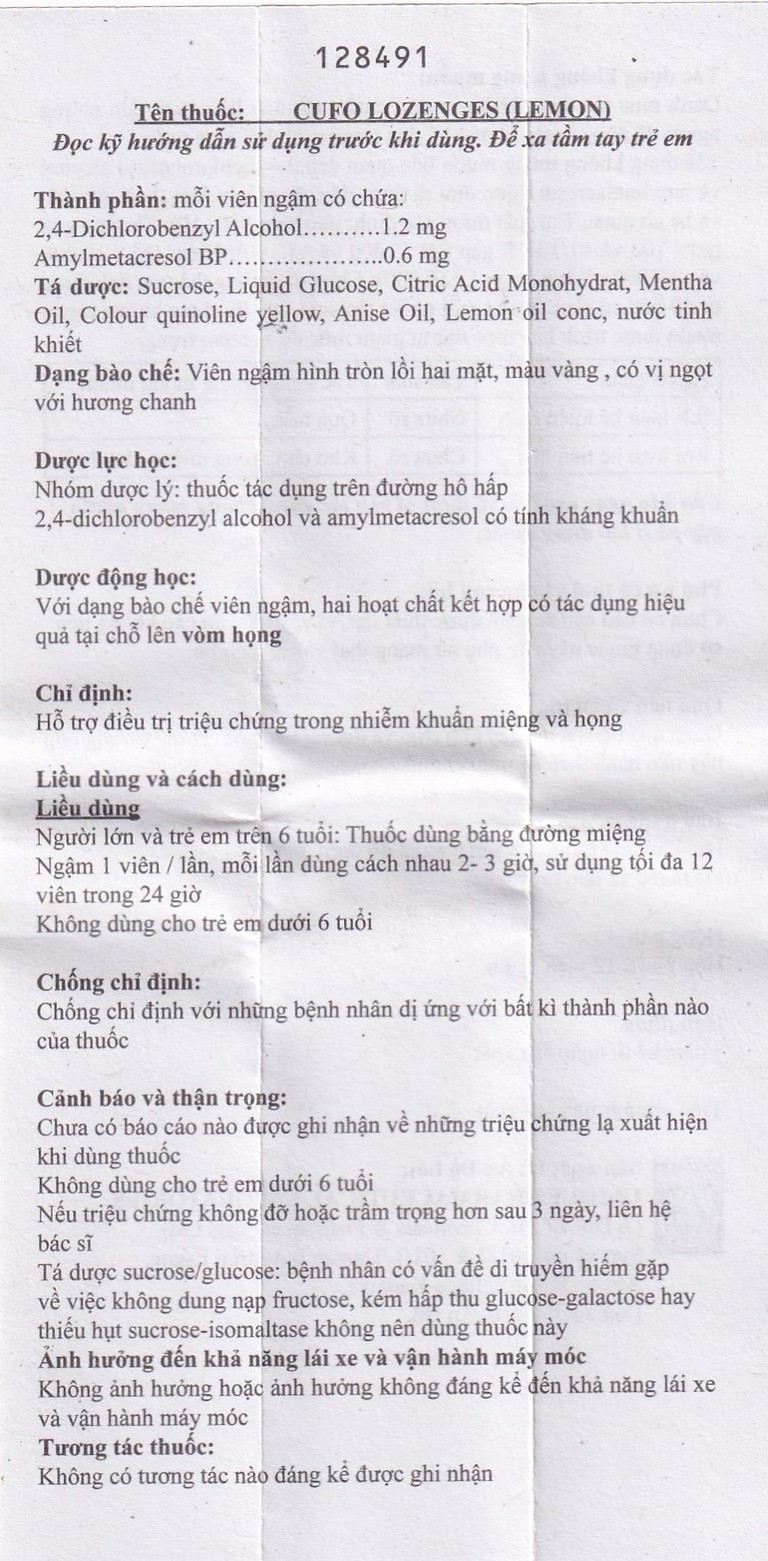 Viên ngậm Cufo vị chanh hỗ trợ điều trị triệu chứng trong nhiễm khuẩn miệng và họng (2 vỉ x 12 viên)