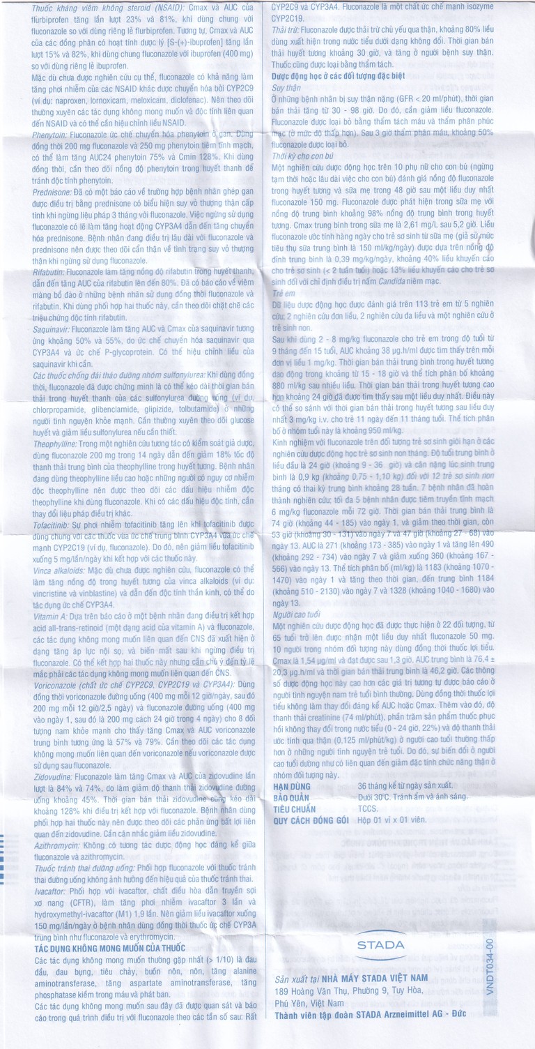Thuốc Fluconazole Stada 150mg điều trị nhiễm nấm (1 vỉ x 1 viên)