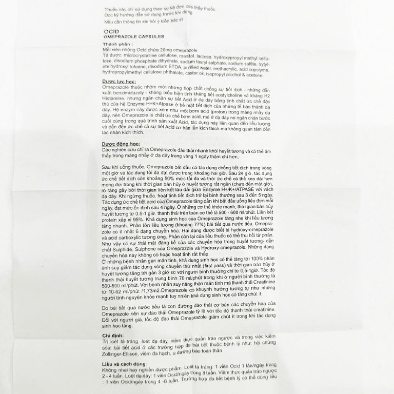 Thuốc Ocid 20mg Zydus điều trị loét tá tràng, loét dạ dày (10 vỉ x 10 viên)