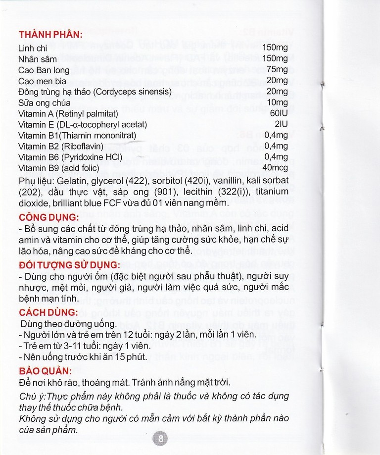 Viên uống Sâm - Đông Trùng Hạ Thảo Kotimogin tăng cường sức khỏe (20 vỉ x 3 viên)