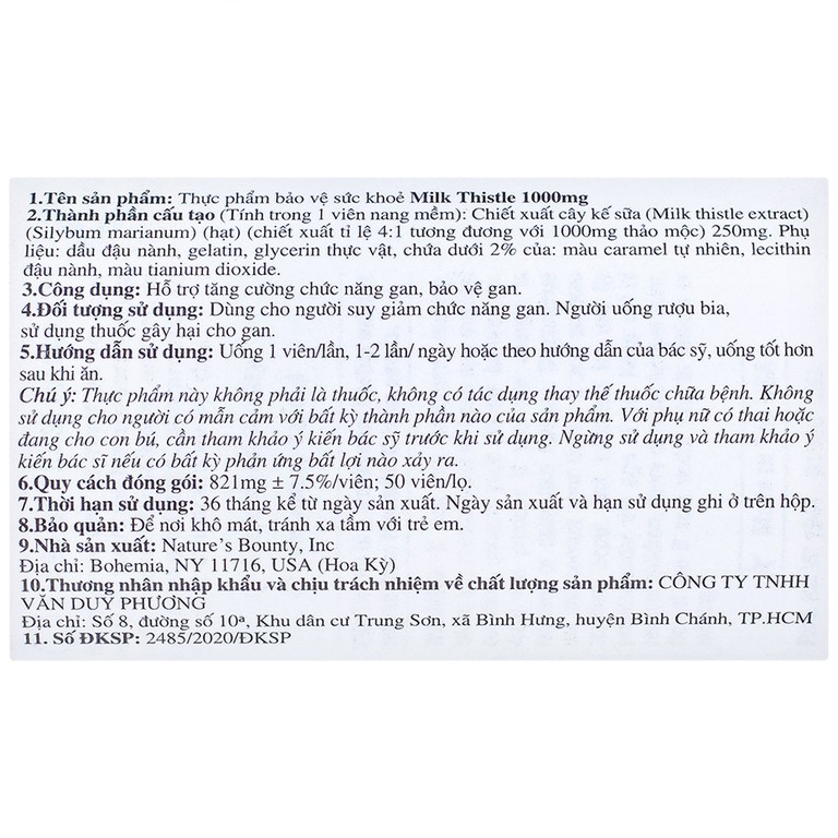 Viên uống Milk Thistle Nature's Bounty hỗ trợ tăng cường chức năng gan, bảo vệ gan (50 viên)