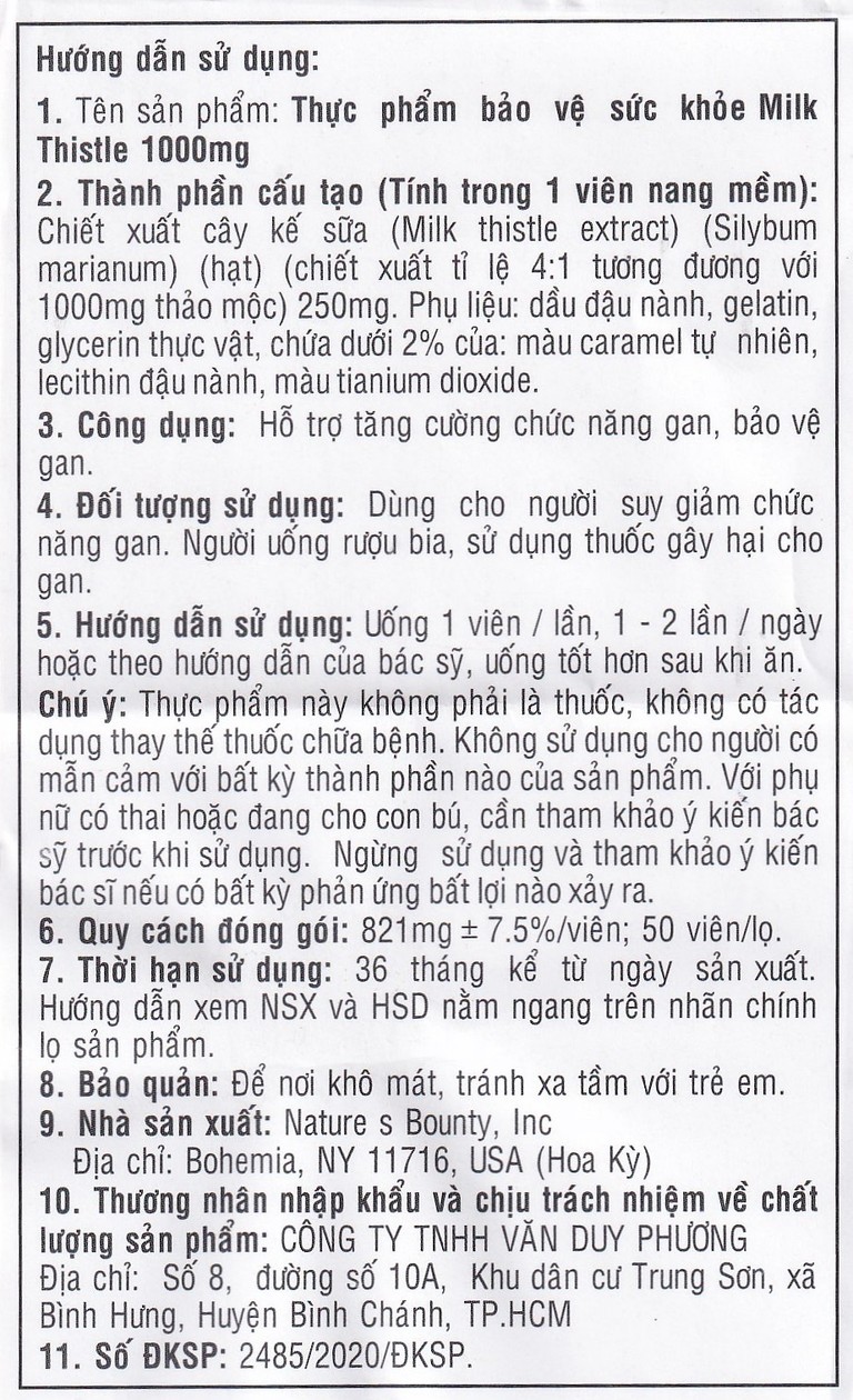 Viên uống Milk Thistle Nature's Bounty hỗ trợ tăng cường chức năng gan, bảo vệ gan (50 viên)