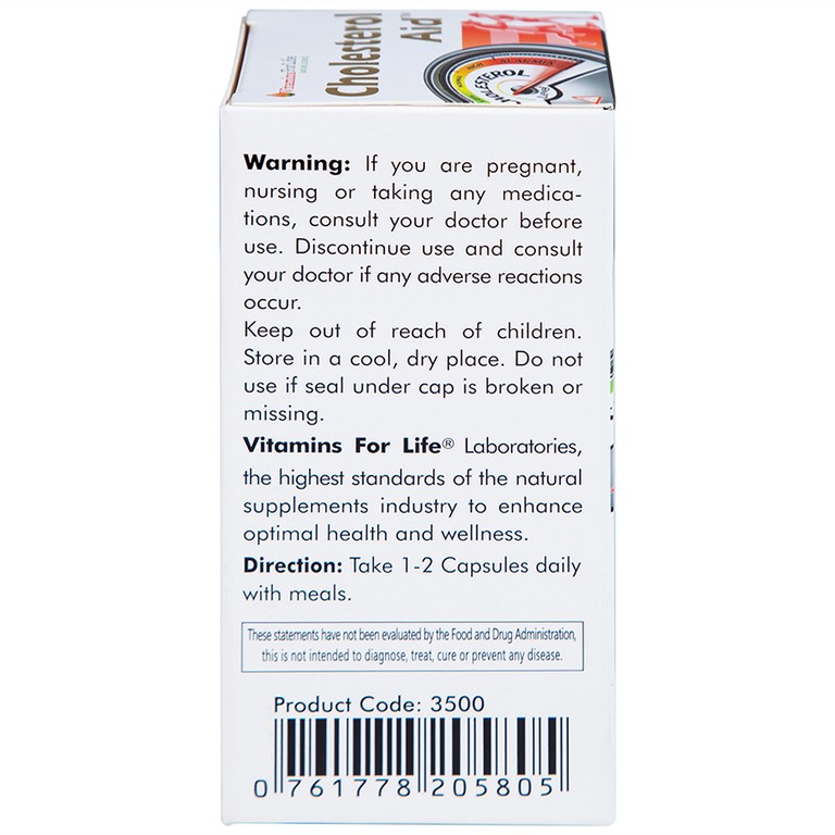 Viên uống Cholesterol Aid Vitamins For Life hỗ trợ giảm cholesterol (60 viên)