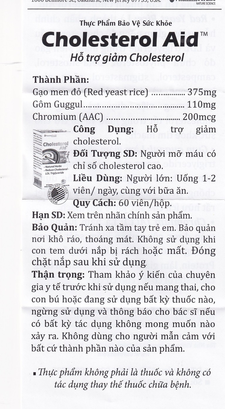Viên uống Cholesterol Aid Vitamins For Life hỗ trợ giảm cholesterol (60 viên)