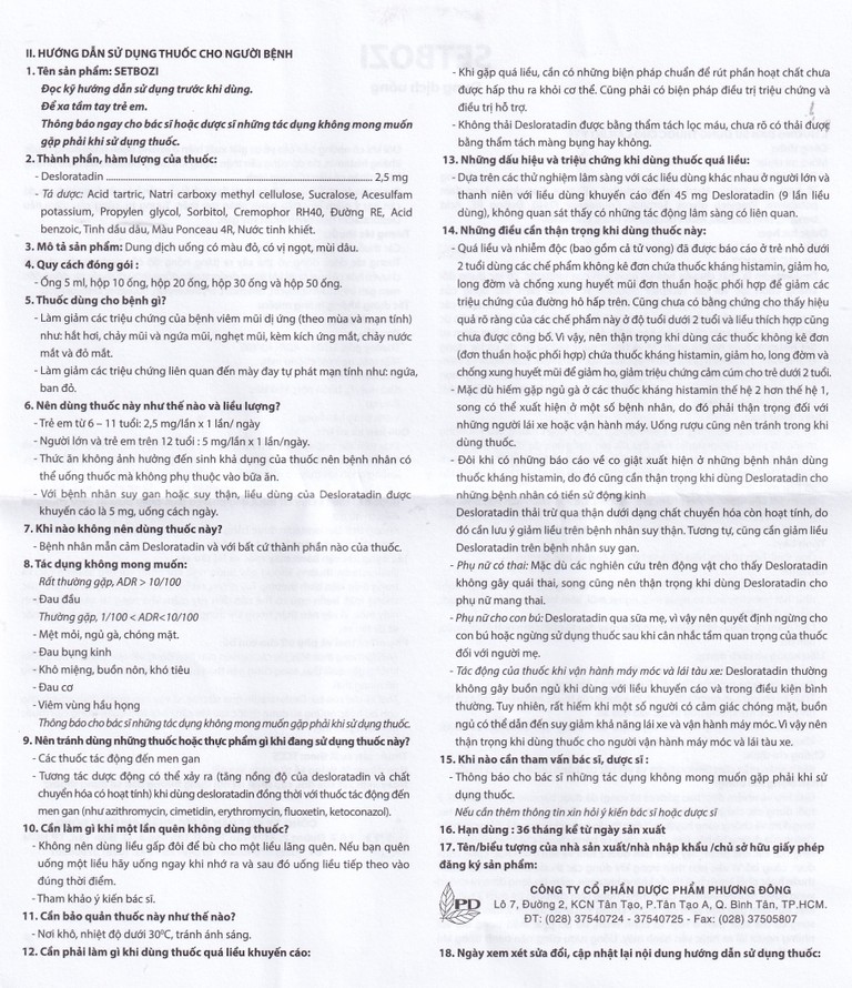 Dung dịch Setbozi Stick giảm các triệu chứng hắt hơi, sổ mũi (20 ống x 5ml) 